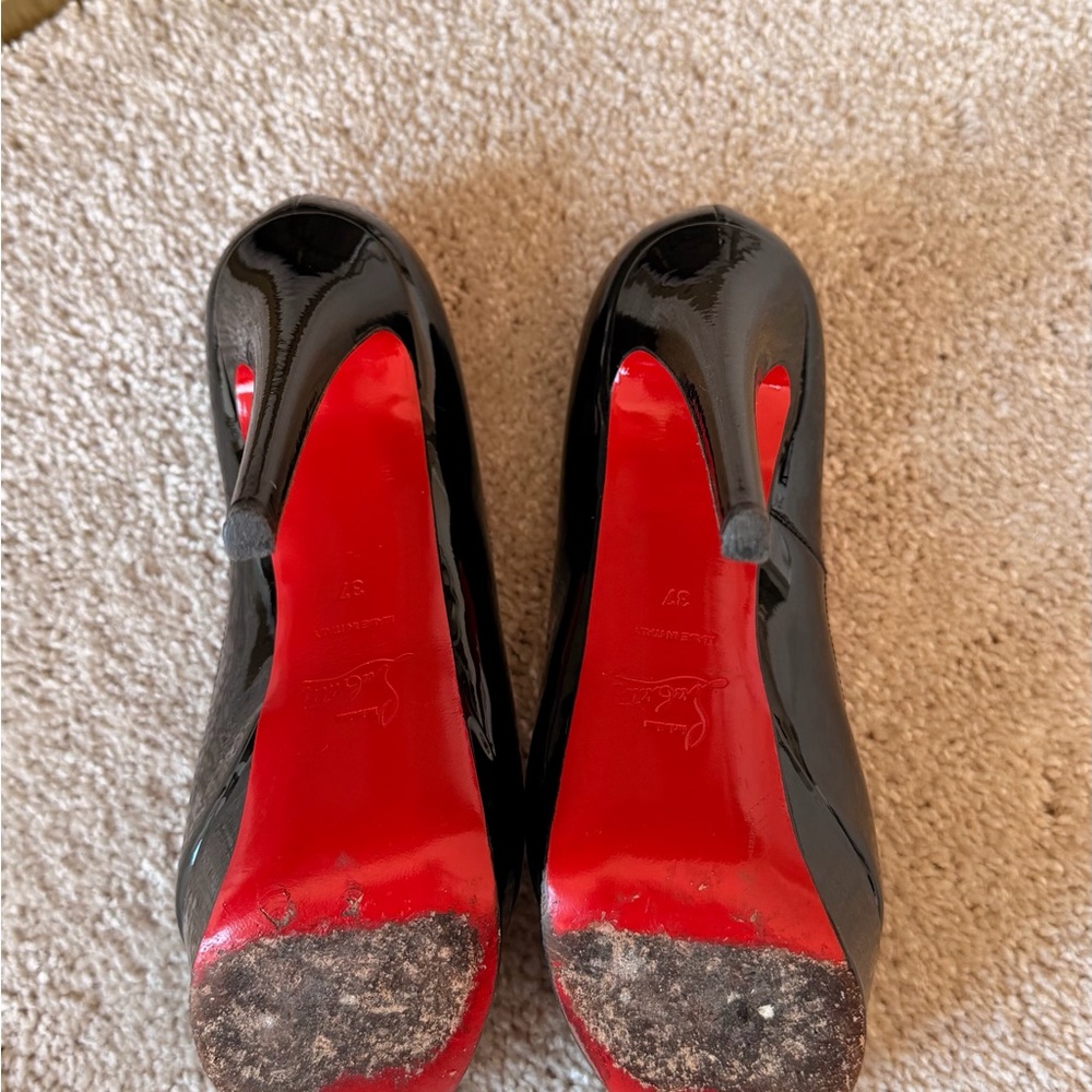Christian Louboutin Black Patent Peep Toe Pumps - Picture 6 of 15